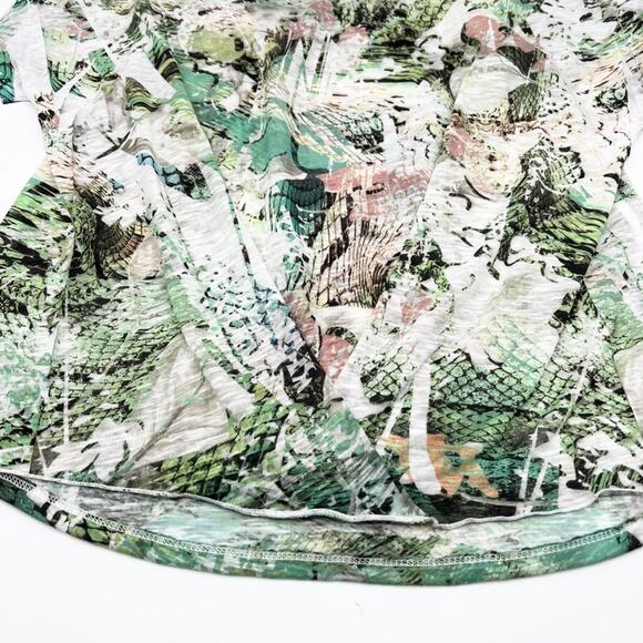 Tryst Womens S T-Shirt Twist Front Round Neck Abstract Green Pink White Active - Picture 5 of 7